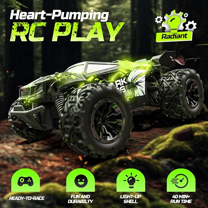 DEERC RC Cars Remote Control Car for Boys Age 8-12, Glowing Eagle RC Truck W/ 2 Rechargeable Batteries for 40 Min Play, 2.4Ghz All Terrain Off-Road Monster Truck Toys for Kids Birthday Xmas Gift