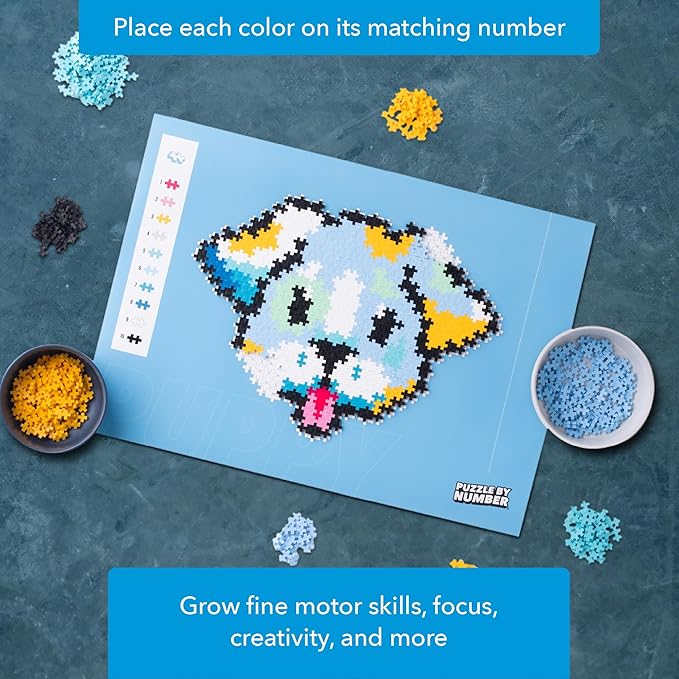 Plus Plus Puzzle By Number, 500 Piece Mini Interlocking Hashtag Color Blocks, 3D Pixel Art Kit for Kids - Puppy