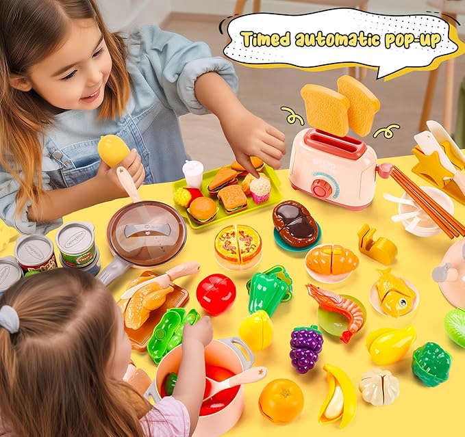 106Pcs Play Kitchen Accessories, Kids Kitchen Toy, Toddler Pretend Cooking Playset with Play Pots,Cooking Utensils,Toy Vegetables,Preschool Learning Education Toys Gift for Girls Boys