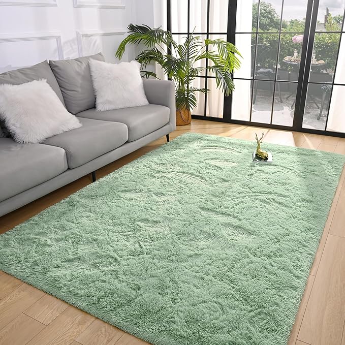 Pettop Fluffy Sage Green Rug for Bedroom Living Room, 8x10 Feet Super Soft Shaggy Plush Fuzzy Rugs for Girls Kids Boys, Non-Slip and Washable Rug for Nursery Classroom, Carpet for Rooms Decor
