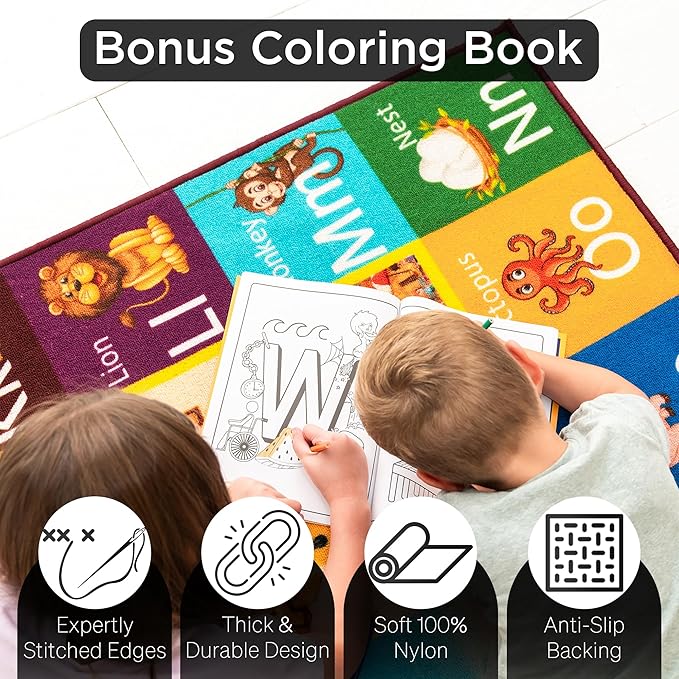 Alphabet Rug, 90" x 114" Educational & Imaginative Play Mat for Toddlers 2-4 Years, Soft Non-Slip Nursery Rugs & Playroom Floor Mat, Perfect for Classroom Decor