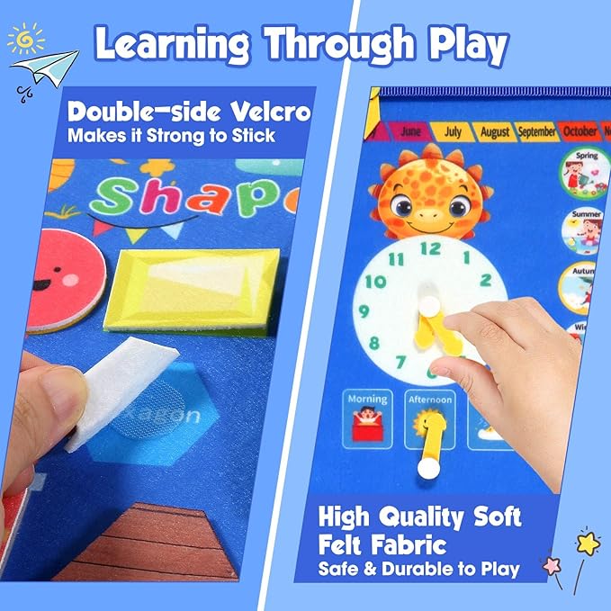 Blue Montessori Busy Board Book for Toddlers 1-3, Montessori Toys for 1-3 Year Old Boy Birthday Gift, Educational Quiet Activity Books for Toddlers, Airplane Car Travel Toys for Ages 1-3 2-4