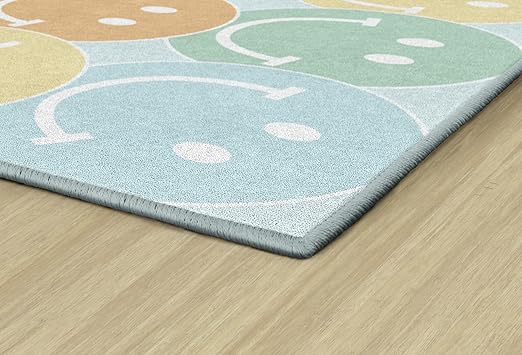 Flagship Carpets Schoolgirl Style Pastel Rainbow Smileys Educational Area Rug for Kids Room Seating Décor, Children's Classroom, Play Carpet for Teaching and Playroom, 5' x 7'6", Multi