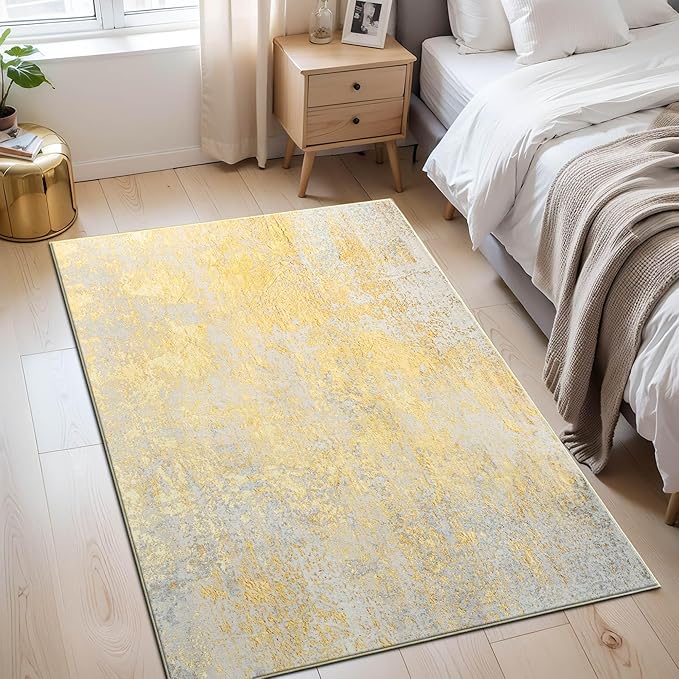 Entryway Rug 3x5 Bedroom Area Rug Washable Non Slip Abstract Boho Rugs for Indoor Entry, Kitchen, Classroom, Bathroom, Kids Girls Room, Office, College Dorm Small Carpet (Orange, Silver & Gray)