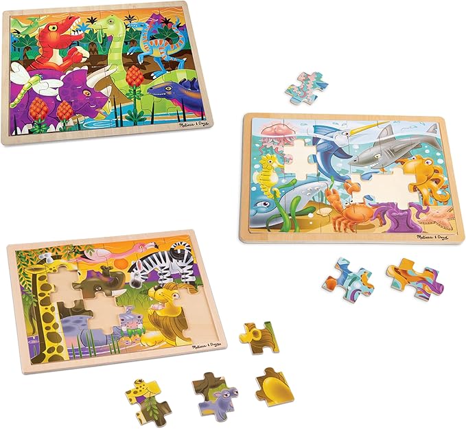 Melissa & Doug 3-Puzzle Jigsaw Set - Dinosaurs, Ocean, and Safari