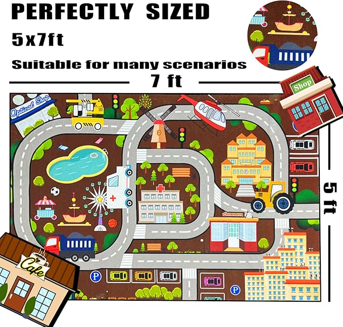 Car Rugs for Kids Toy Cars - Kids Carpet for Playroom Car Track Rug City Life Road Rug for Playroom Living Room Bedroom, 2'5''×4'