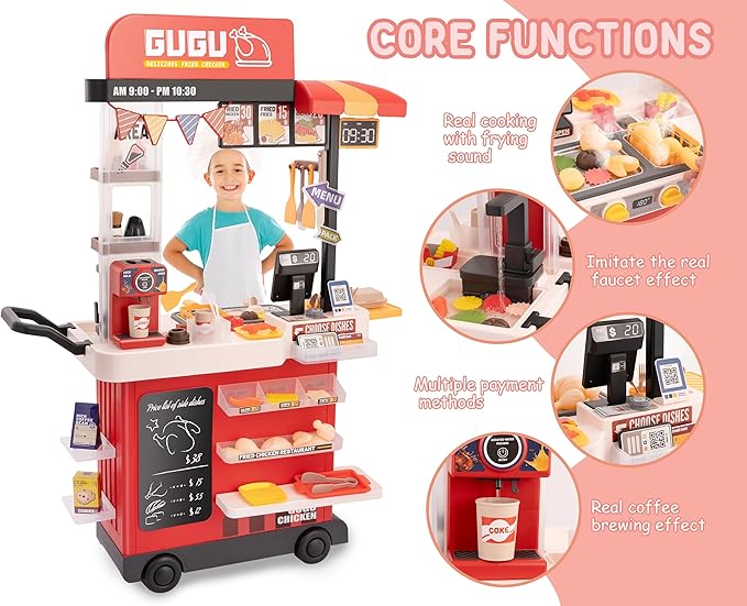 Kids Interactive Kitchen Play Set With 82 Toys, Realistic Sound Effects, and Simulated Functionality - Suitable for Toddlers (Red)