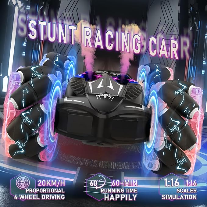 Gesture RC Cars, Hand Controlled Stunt Car Toys for 6-12 yr Boys Girls, 2.4GHz Gesture Sensor Remote Control Cars, 4WD Double Sided RC Twist Car with Light Music for Kids Birthday Xmas Gift