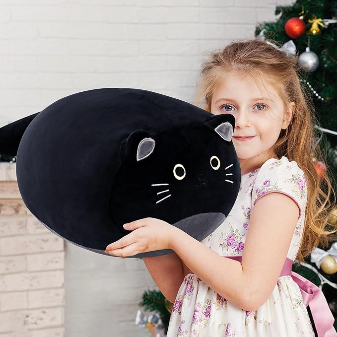 Wepop Black Cat Stuffed Animal Plush Toys, 20 in Cute Cat Plush Throw Pillows Soft & Cuddly Plushies Dolls Gifts for Boys Girls