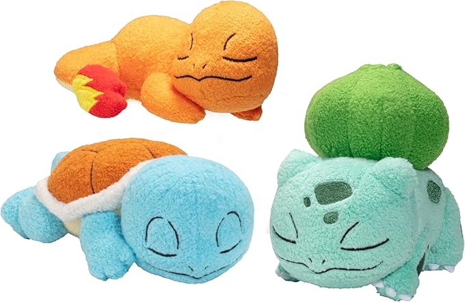Pokémon 5" Sleeping Squirtle, Charmander, Bulbasaur Starter Plush 3-Pack - Officially Licensed - Authentic Soft Stuffed Animal Toy Figure Set - Gift for Kids, Boys, Girls - 2+