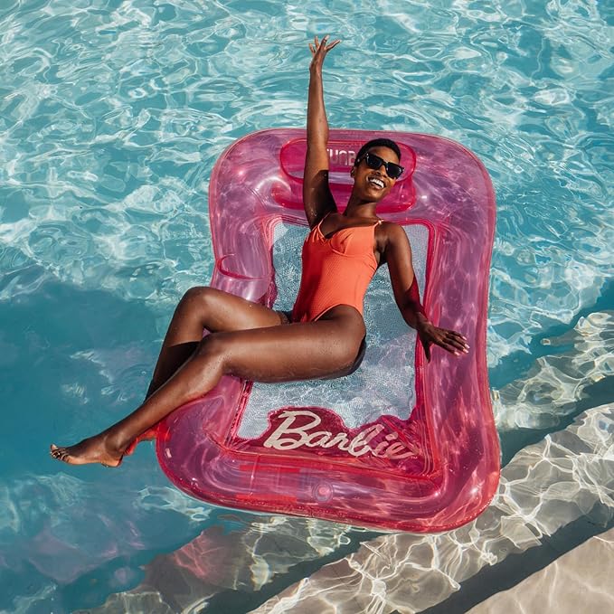 Barbie & FUNBOY Classic Doll Box Water Hammock Pool Float with Cooling Mesh and Cup Holder Perfect for Summer Pool Parties