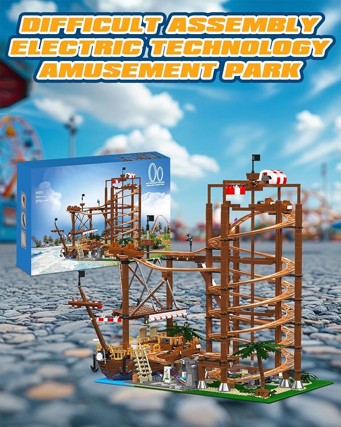 Sosuy Roller-Coaster Building Set, Electric Motorized Track Ship, Amusement Park Toy for Boy Girl Teen, Easter Birthday Gifts for Adult Kid Ages 6 7 8 9+, City Construction Theme Collection 2174pcs