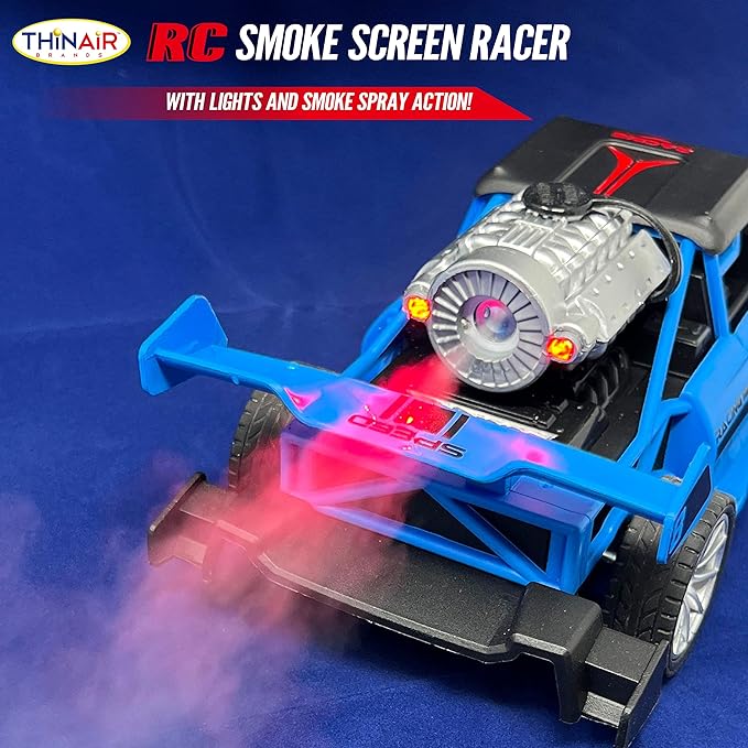 Nature Bound Remote Control Car, Smoke Screen Racer, 2.4 GHz RC Vehicle with Spraying Mist & Light for Kids, Sport Racing Hobby Toy for Boys & Girls (Blue)
