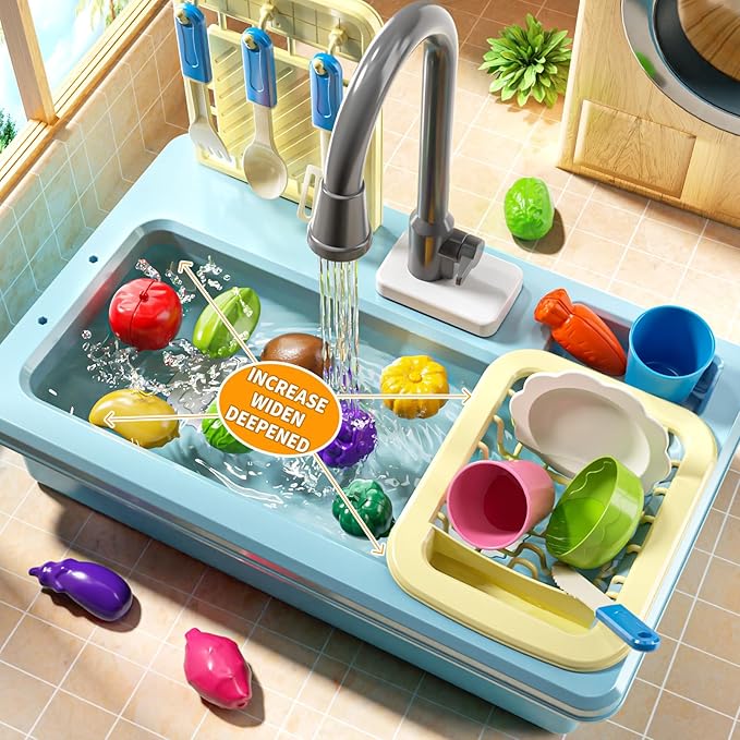 Play Sink with Running Water, Play Kitchen Toys Sink for Kids 3 4 5 6 7 Years Old, Electrical Dishwasher, Color Changing Kitchen Accessories, Dishes Games, Gifts for Toddlers 3-5