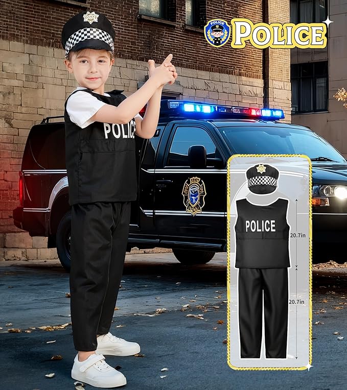 Jeowoqao Boy's Dress Up Costumes Set, Kids Role Play Set 11pcs Dress Up Trunk Pirate, Chef, Construction Worker, Policeman Costume For Kids Girls Toddler Age 3 4 5 6 Christmas Birthday Gift