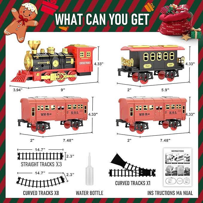 Christmas Train Set with Smoke, Lights, and Sound - Ideal Gift for Toddlers and Kids Ages 2-8, Classic Electric Train Set for Under The Tree, Holiday Decoration for Boys & Girls