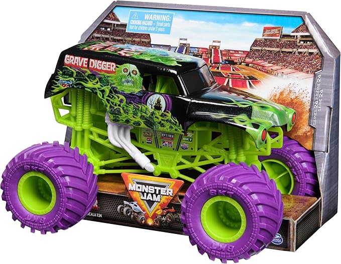 Monster Jam, Official Grave Digger Monster Truck, Collector Die-Cast Vehicle, 1:24 Scale, Kids Toys for Boys and Girls Ages 3 and up