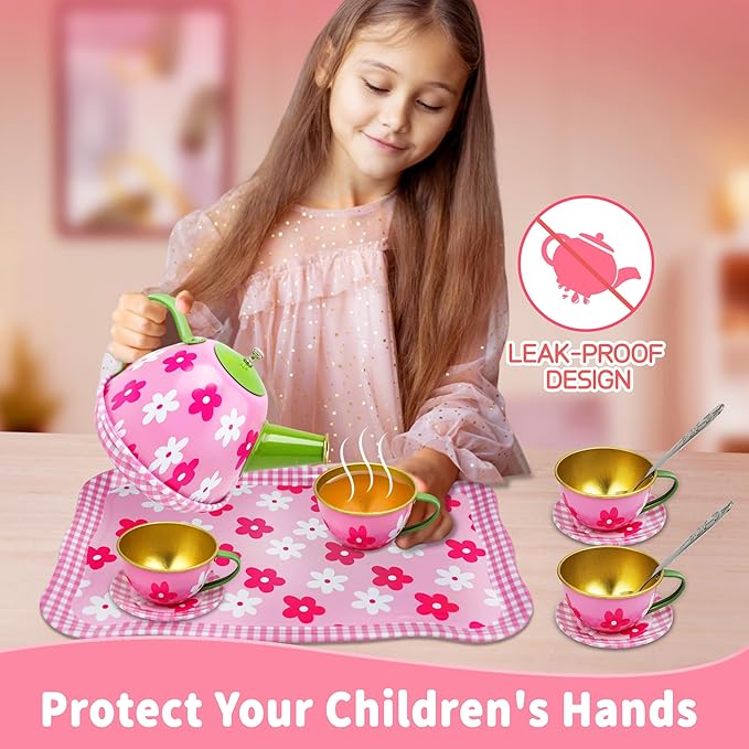 SMILESSKIDDO 46pcs Tea Party Set for Little Girls - Princess Tea Party Set,Kids Kitchen Pretend Play Toys - Toddler Tea Party Sets for Girls 3-5, Girls Tea Party Set Gift for 3 4 5 6 7 8 Girl(Flower)