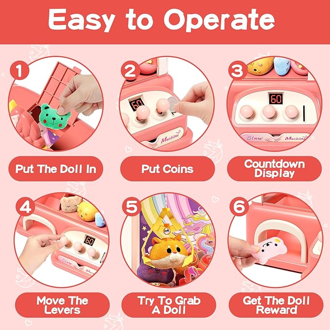 60 PCS Large Unicorn Kids Claw Machine, Vending Claw Machine with Lights Sound, Candy and Prize Electronic Dispenser Game Toys for Kids, Claw Machine Toys for 3 4 5 6 7 8 Years Old Girls