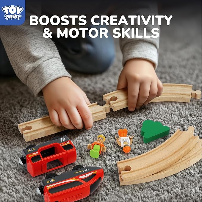 TOY Life 80pcs Wooden Train Set for Kids 3-8, Compatible with Thomas, Brio, Fits HO Scale, Modern Style, Unisex, Ages 3+