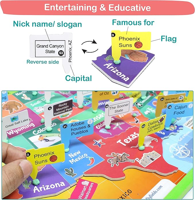 Butterfly Edufields United States Puzzle Toys for Boys 6 8 10, Magnetic Puzzle Book Gifts for 6 Year Old Boys, Puzzles for Kids Ages 6-8, Toys for Girls 6-8, Geography Games, Educational Kit for Kids