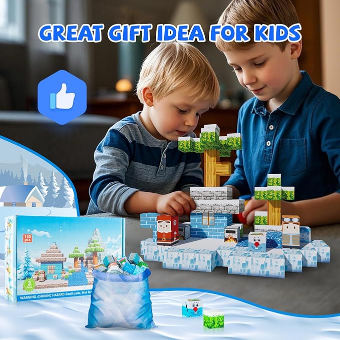 Magnetic Blocks-130pcs Mine Magnet 3D Craft World Set,Magnetic Blocks Le Building go Toys for Kids,STEM Sensory Toys for Toddlers Birthday Gifts,Constructions Toys for Boys & Girls Age 3+