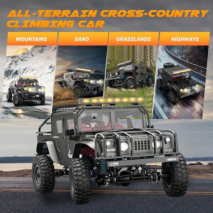 1:12 Scale All-Terrain Remote Control Car, 4WD RC Cars with 2.4 GHz, RC Climbing Truck, IPX4 Waterproof Off-Road Vehicle with Two Rechargeable Batteries, for Kids Teens Adults