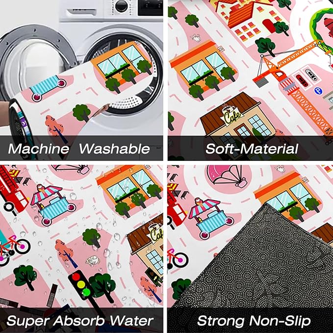 Car Rugs for Kids Toy - Car Track Carpet for Boys Road Rug for Bedroom Road Map Carpet for Kids Toy Play Mat Farm, 3x5 Feet