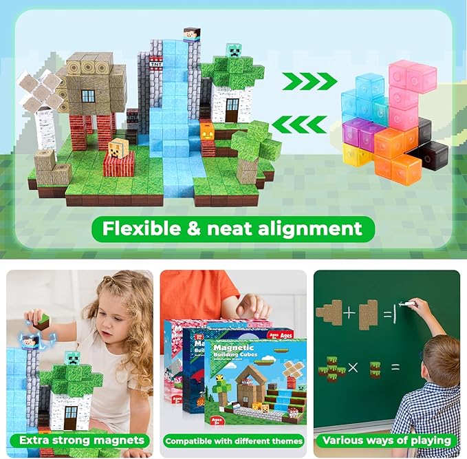 Magnetic Blocks-100PCS Magnetic Building Blocks, Magnetic Tiles Kids Build Cubes 2024 Upgraded STEM Game Toys, Christmas Birthday Gifts for Boys & Girls Ages 3+