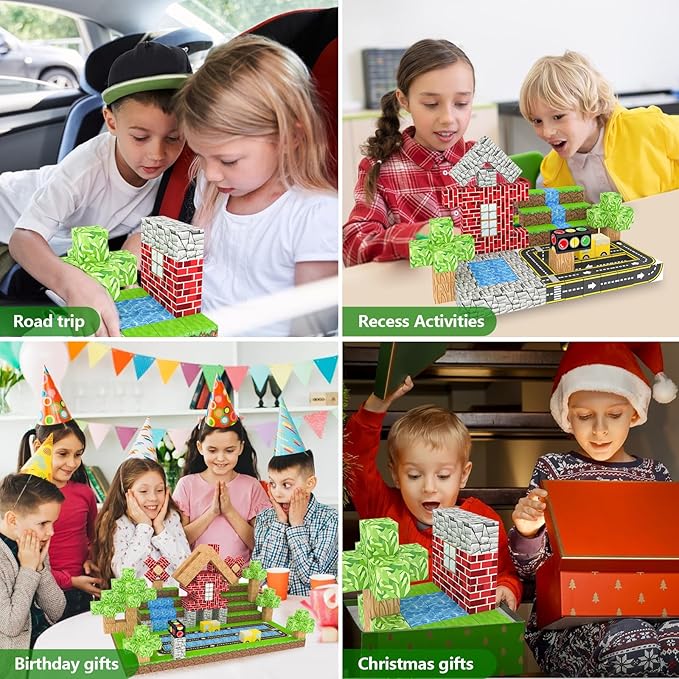 Magnetic Building Blocks for Kids Ages 4-8,Magnet STEM Sensory Toys-Tiles Road Track, Mine World Build Set, Christmas Birthday Gifts Toy 32PCS