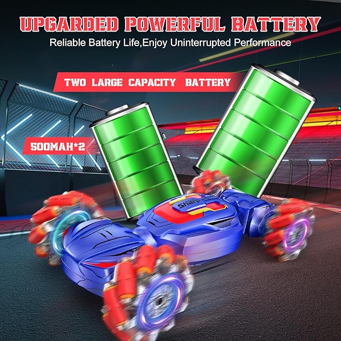 Gesture Sensing RC Stunt Car, Boys Girls Ages 6-12 Birthday Gift Ideas, 4WD Transform Off Road for Rotating Hand-Controlled 2.4Ghz Remote Control Twist Cars with Lights and Music Blue