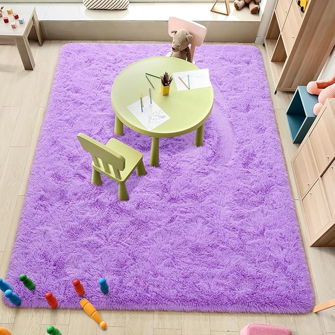 Amearea Premium Soft Area Rug 4x5.3 Feet, Purple Rugs for Living Room, Fluffy Carpet for Bedroom Nursery Playroom Teen Bedside Home Decor, Comfortable Indoor Furry Dorm Carpets, Purple
