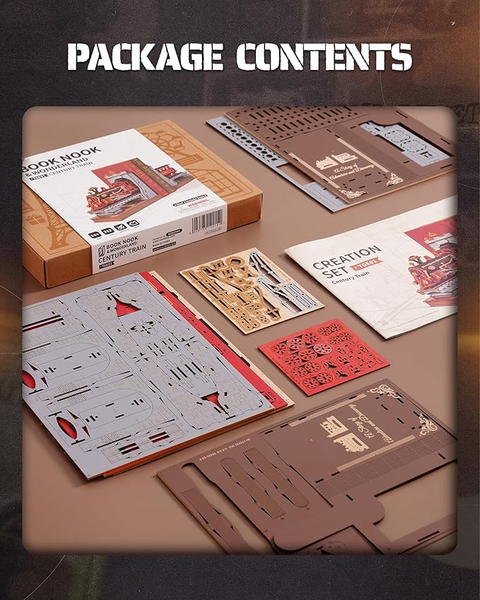 Rowood 3D Wooden Puzzle Book Nook,DIY Book Nook Kits for Adults,3D Wooden Puzzle Bookend Miniature Dollhouse Kit Bookshelf Insert Decor,Crafts for Adults Teens on Birthday Christmas -Century Train