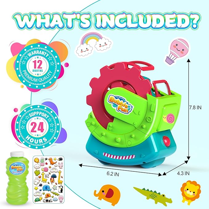Bubble Machine for Toddlers Kids, Blower with 8oz Solution, Make Extra Large & Bubbles in Bubble, Maker Toy for Indoor Outdoor Birthday Party