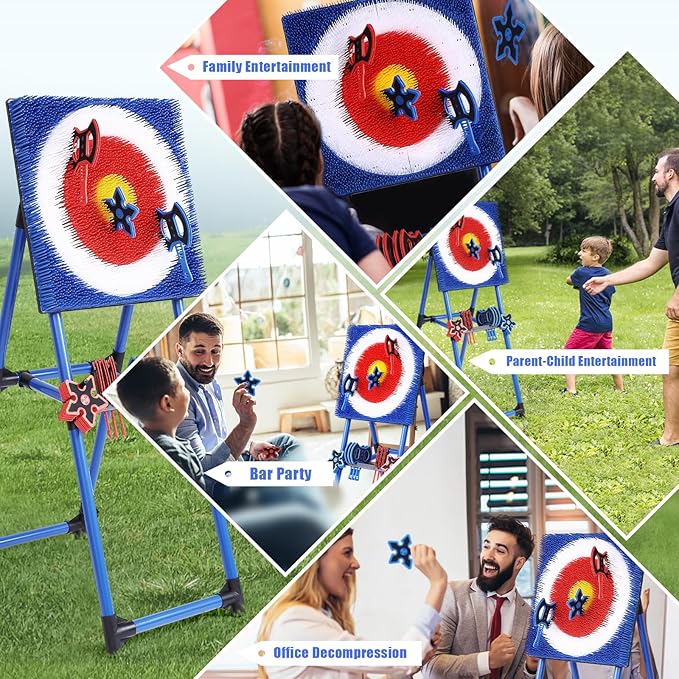 Axe Throwing Game for Backyard - 8 Throwing Axes Set - Deluxe Foldable Plastic Axe Throwing Target Game for Adults Kids, Outdoor Games Carnival Games