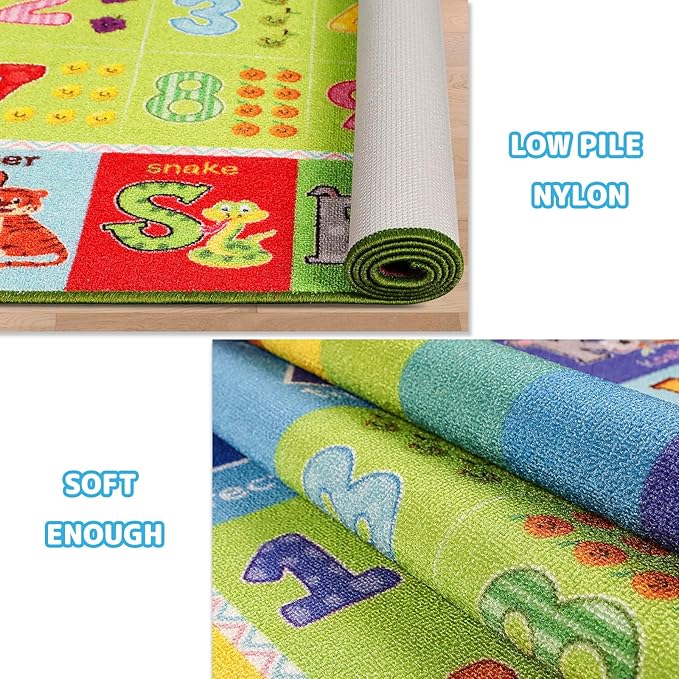 ABC Kids Rug, Kids Carpet for Playroom, Classroom Carpet with Anti-Slip Back, Educational Preschool Rugs with ABC, Numbers, Animals Colors, Shapes, Extra Large Thick (Style 6, 9'8" x 6'5")