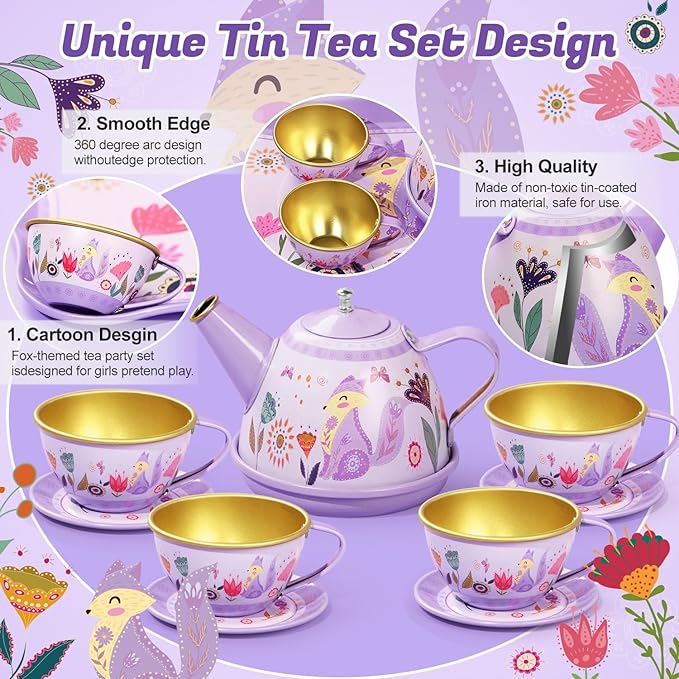 Tea Party Set for Little Girls, 49PCS Princess Tea Time Toy Including Tea Set Dessert Carrying Case, Kids Kitchen Pretend Playset, 3-8 Years Old Girls Boys Toddler Toys Birthday