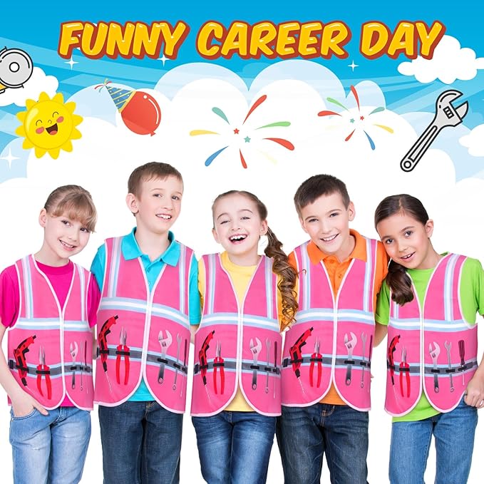 Panitay 12 Pcs Kids Community Helper Dress up Vest, Boy & Girl Career Cosplay Party Costume for Toddlers Occupation Role Play
