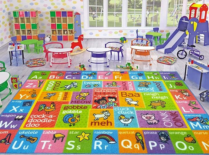KC Cubs ABC Alphabet Animal Sounds Educational Learning & Fun Game Play Area Non Slip Boy & Girl Kids Rug Carpet for Children Bedroom, Toddler Classroom & Baby Playroom Floor Mat, Playtime Activity