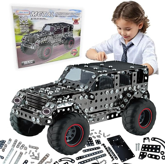 Metal Truck Building Assembly Toy 496PCS STEM Project Building Erector Sets Off-Road Car Model Kit Metal Construction Set Model Car Building Toy for Kids Ages 8+ (Off Road Car)