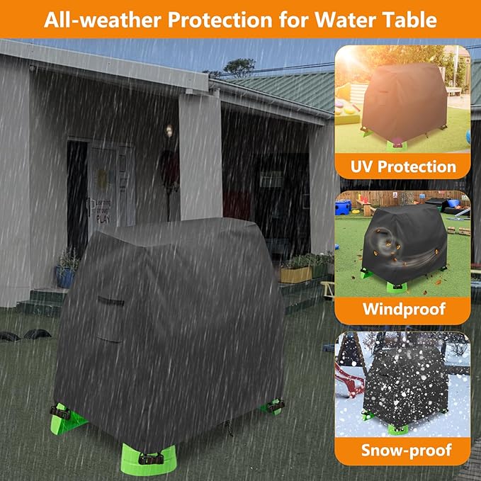 Kids Water Table Cover,Outdoor Heavy 600D Waterproof Anti-UV Dustproof Kids Water Play Table Cover,Compatible with Step2 Rain Showers Splash Pond Toddler Water Table,Black,Cover Only