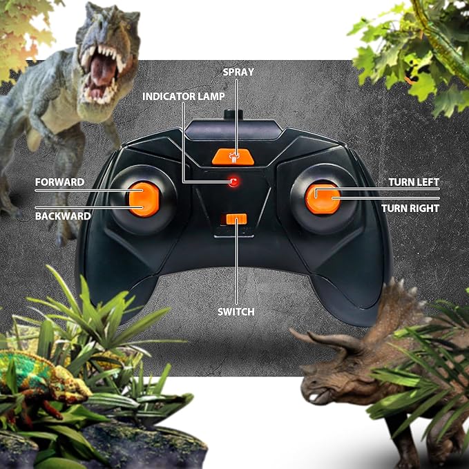 Dinosaur Remote Control Car, 2.4GHz RC Mega Monster Truck Toys for Toddlers, Dinosaur Toys with Light Sound Spray, Christmas and Birthday Gifts for 2 3 4 5 6 7 8-12 Kids Boys,All Terrain RC Cars