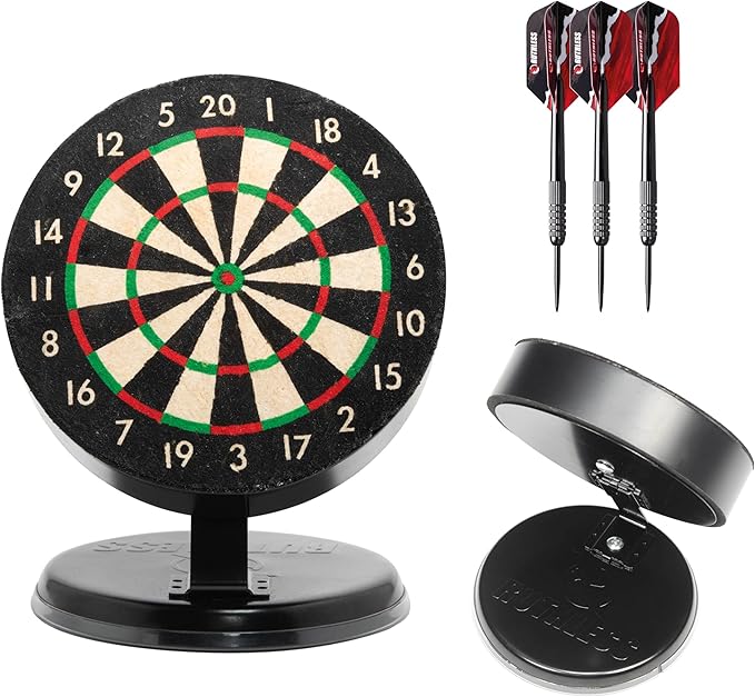 Ruthless Miniature Desk Top Dart Board Set for Home and Office - Includes Mini Steel Tip Darts, Choice of Surround and Mouse Mat