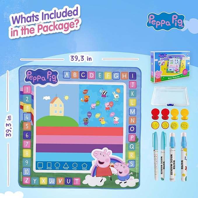 Kids Toys Water Doodle Mat - Peppa Pig Reusable Painting Writing Color Doodle Mat Drawing Board, Toddler Educational Toys for Age 3 and Up Year Old Girls & Boys (100cm x 100cm)