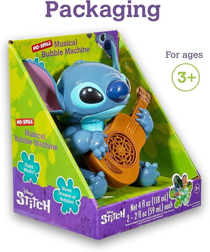 Stitch NO Spill Musical Bubble Machine | Bubble Toy for Toddlers and Kids | Amazon Toys Exclusive with 16 oz of Extra Bubble Solution (Bubble Solution Bottle Colors Will Vary)