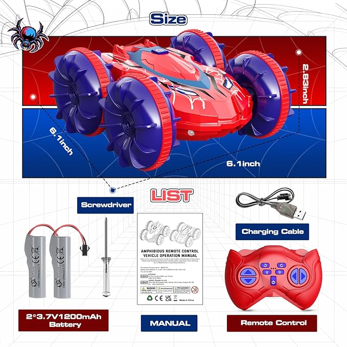 Amphibious Remote Control Car Boat,2.4GHz Waterproof RC Stunt Car with LED Lights 360°Rotation All Terrain Water Beach Pool Toys for Kids RC Car Toys for 3 4 5 6 7 8-12 Years Old Boys Girls