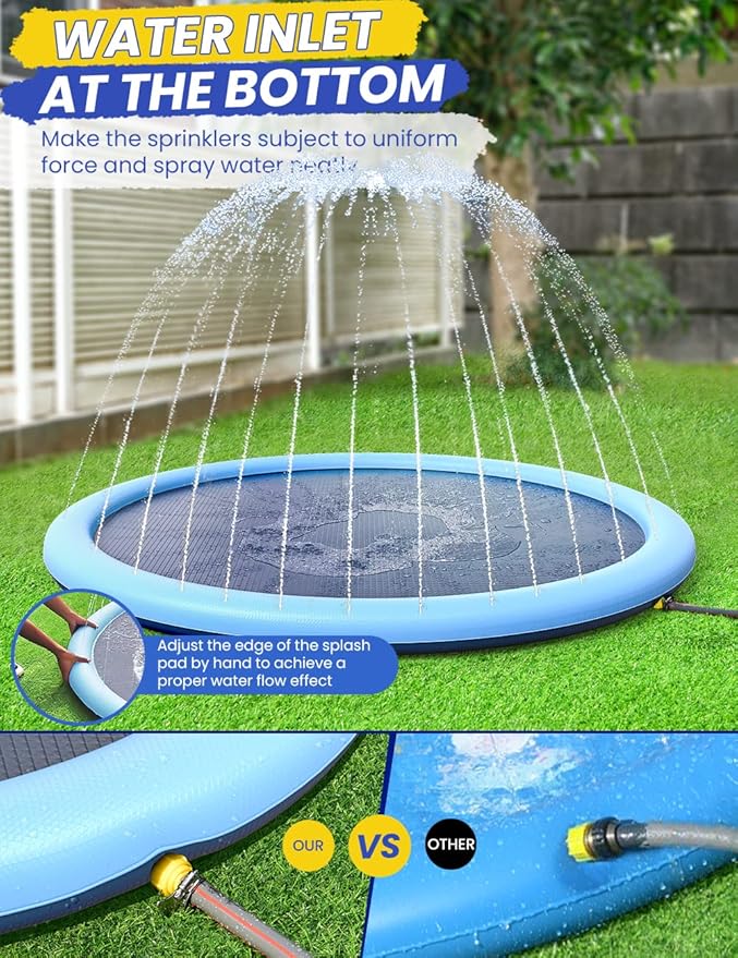 87inch Dog Splash Pad Non-Slip Large, Pet Dogs Cool Sprinkler Pool Heavy Duty XL Splash Pads for Kiddie Baby Wading Pool Summer Outdoor Play Water Fun Toy Gift Easy to Use/Clean