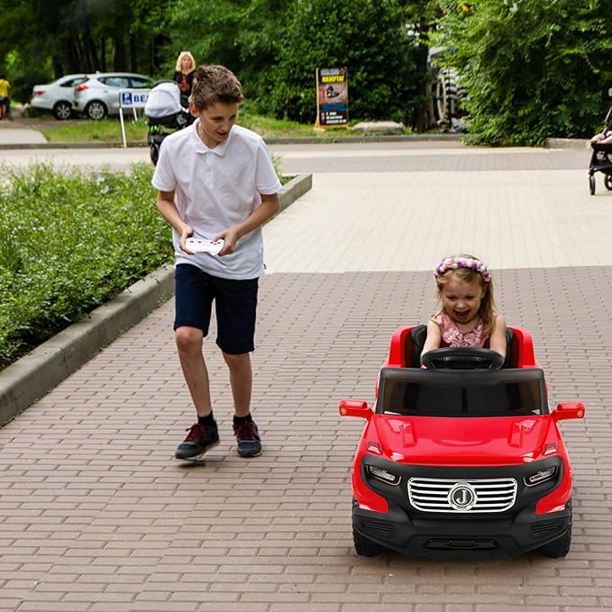 VALUE BOX Electric Remote Control Truck, Kids Toddler Ride On Cars 6V Battery Motorized Vehicles Children's Best Toy Car Safe with 3 Speeds, Music, seat Belts, LED Lights and Realistic Horns (Red)