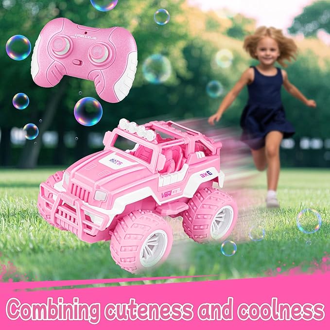 Pink Remote Control Car for Girls, 1:16 Scale RC Jeep with LED Light & Rechargeable Batteries, 80 Min Playtime 2.4 GHZ Pink Truck Toy, Car Toys Gifts for Girls