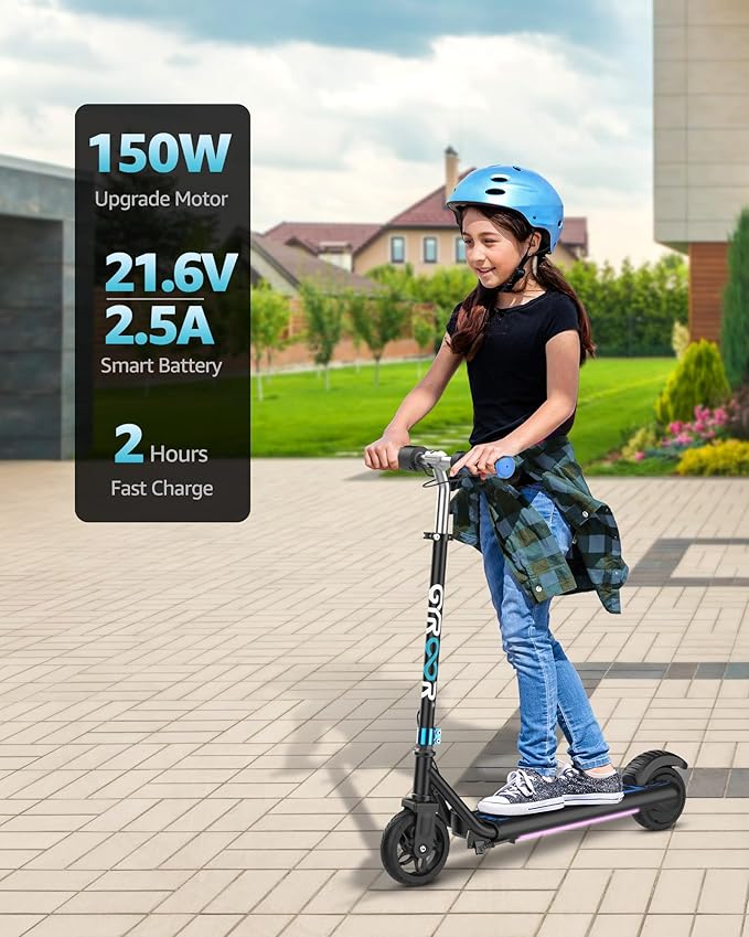 Gyroor H30 Max Electric Scooter for Kids, LED Dispaly, 150W Powerful Motor, Dual Brake System, Adjustable Height and Speed, Best Presents for Kids